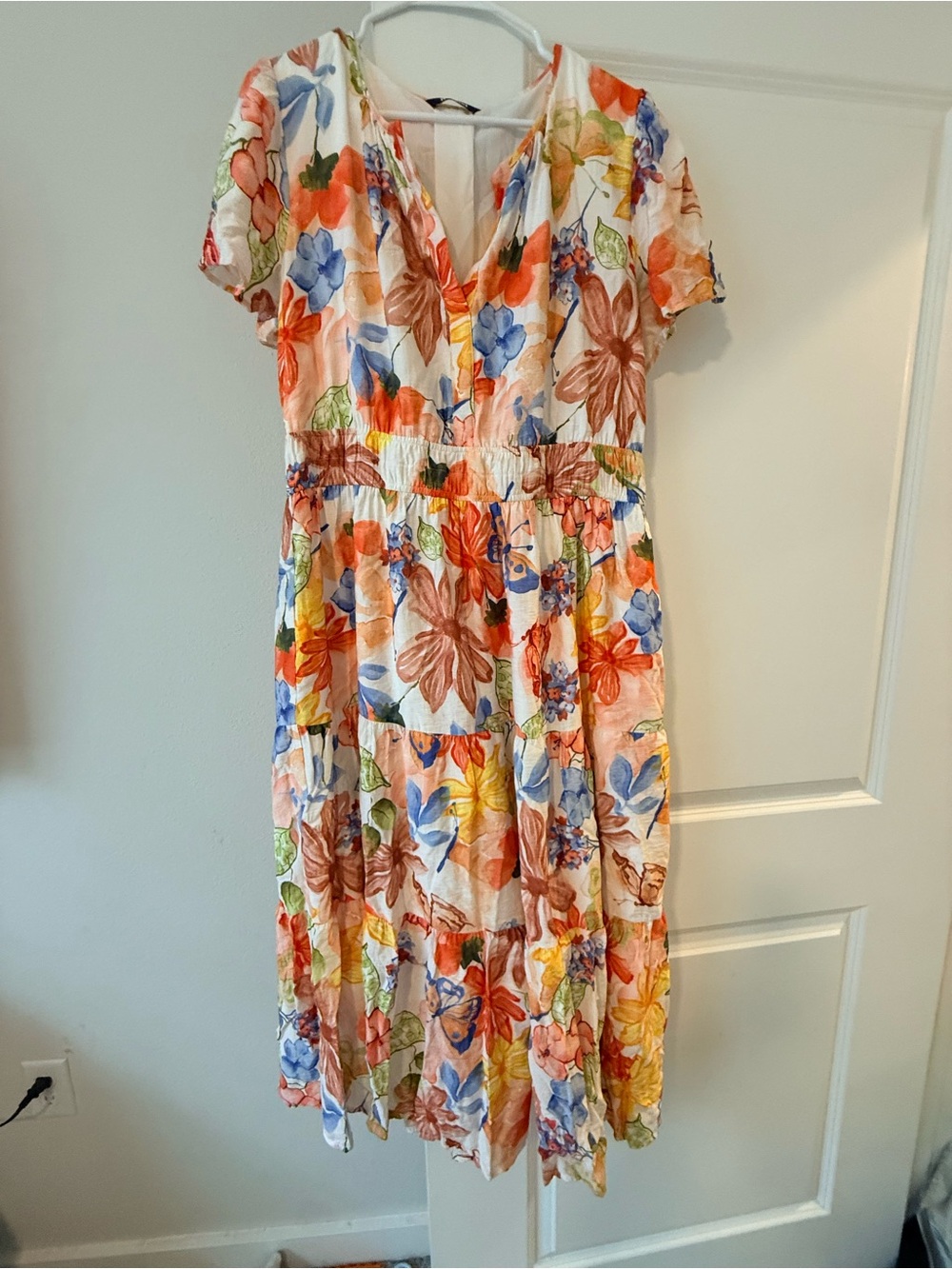 Floral V-Neck Tiered Midi Dress in Multicolor Floral